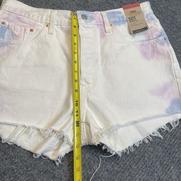 Levi's 501 High Rise Tie Dye Cut Off Shorts Women 33 White Pink Blue Cotton NEW - Picture 11 of 12